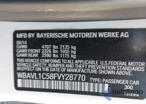 2015 BMW X1 xDrive28I z USA, uszkodzony, nr VIN WBAVL1C58FVY28770